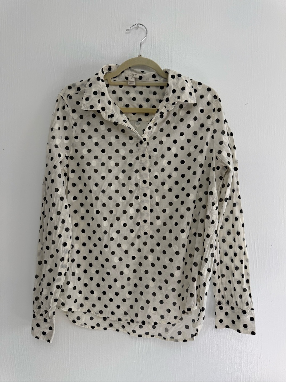 J. Crew White Button-Down Shirt with Black Polka Dots